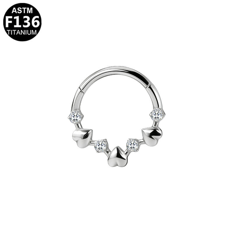 ASTM F136 Titanium 16G Hearts &CZ Segment Clicker Hypoallergenic Piercing Jewelry