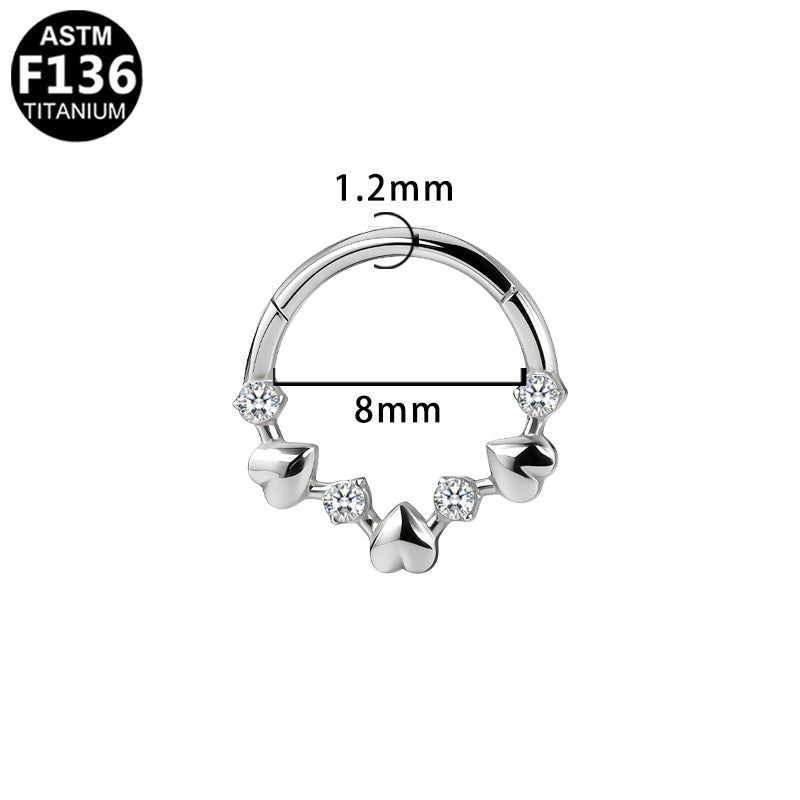 ASTM F136 Titanium 16G Hearts &CZ Segment Clicker Hypoallergenic Piercing Jewelry