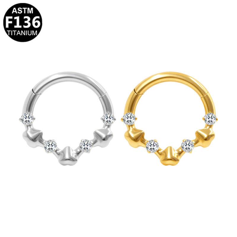 ASTM F136 Titanium 16G Hearts 7 CZ Segment Clicker Hypoallergenic Piercing Jewelry