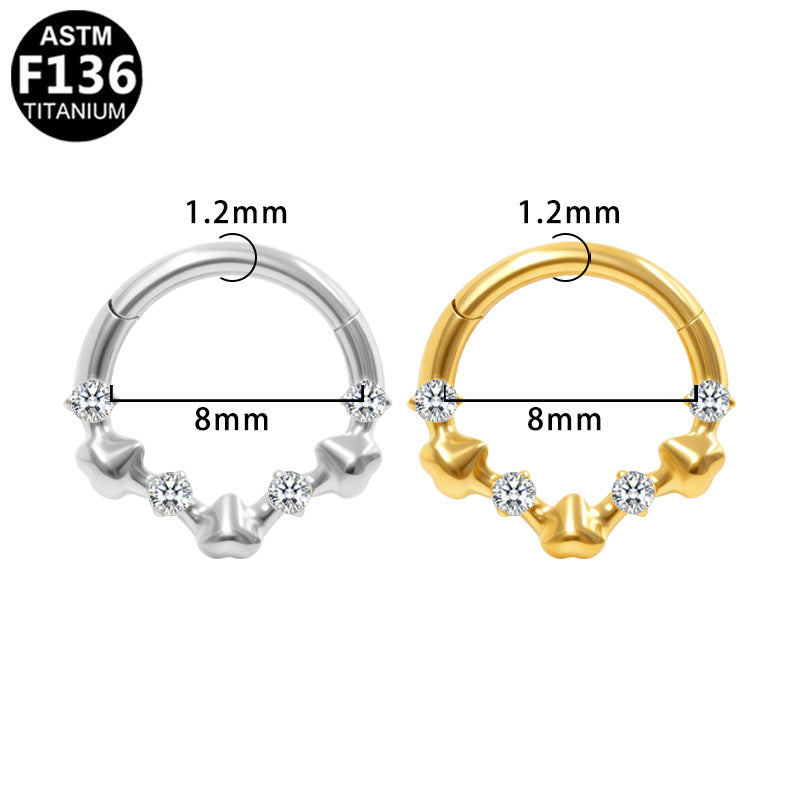 ASTM F136 Titanium 16G Hearts 7 CZ Segment Clicker Hypoallergenic Piercing Jewelry