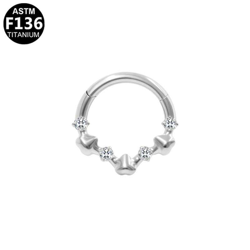 ASTM F136 Titanium 16G Hearts 7 CZ Segment Clicker Hypoallergenic Piercing Jewelry