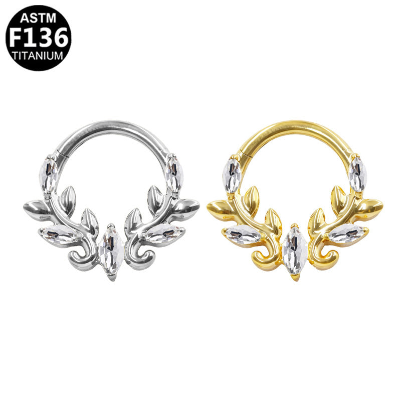 ASTM F136 Titanium 16G Segment Clicker Marquise Leaf CZ Hypoallergenic Piercing Jewelry