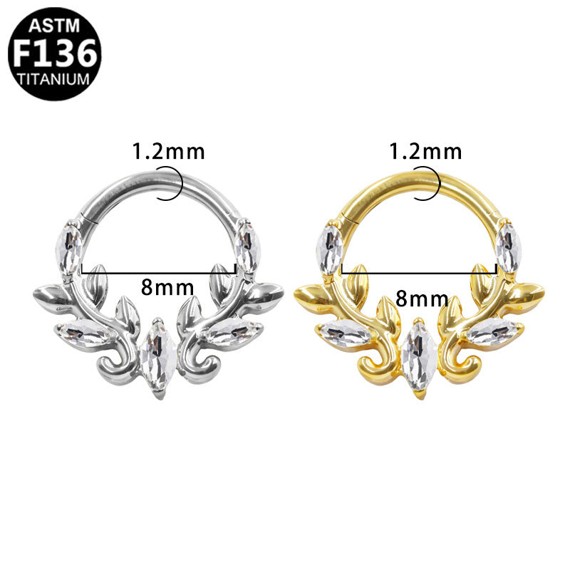 ASTM F136 Titanium 16G Segment Clicker Marquise Leaf CZ Hypoallergenic Piercing Jewelry