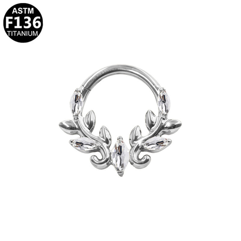 ASTM F136 Titanium 16G Segment Clicker Marquise Leaf CZ Hypoallergenic Piercing Jewelry