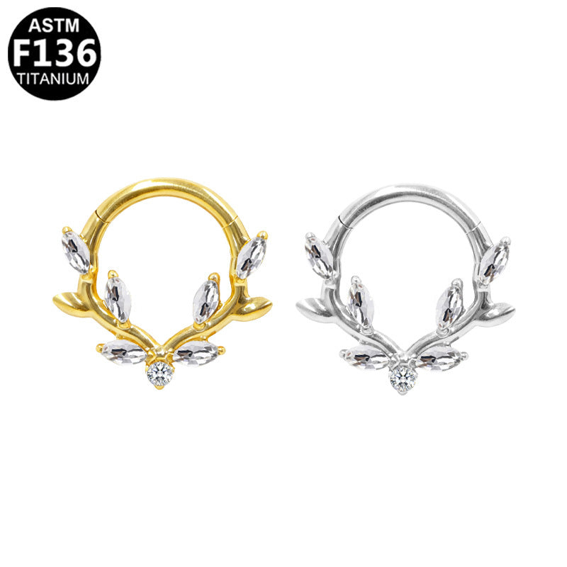 ASTM F136 Titanium 16G Segment Clicker Marquise Leaf CZ Hypoallergenic Piercing Jewelry
