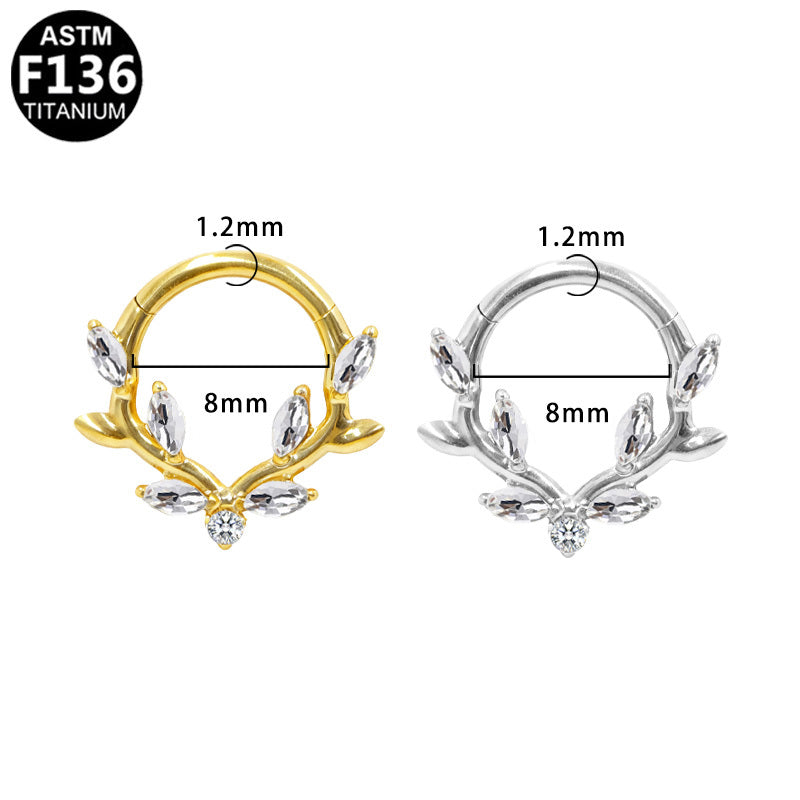 ASTM F136 Titanium 16G Segment Clicker Marquise Leaf CZ Hypoallergenic Piercing Jewelry