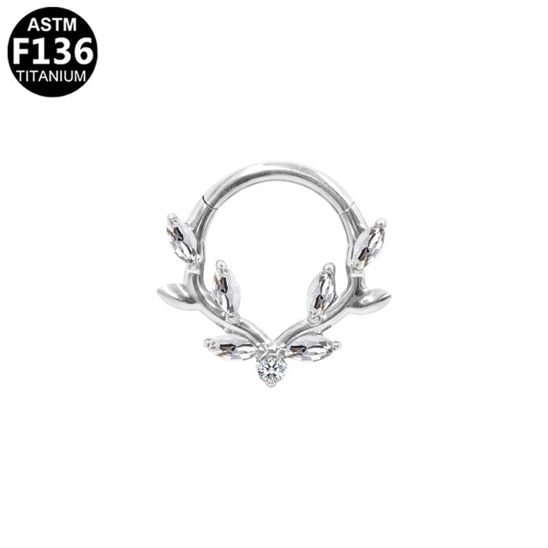 ASTM F136 Titanium 16G Segment Clicker Marquise Leaf CZ Hypoallergenic Piercing Jewelry