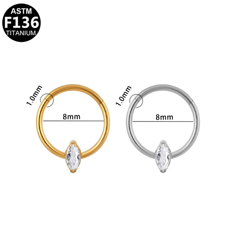 ASTM F136 Titanium 18G Segment Clicker Marquise CZ Hypoallergenic Piercing Jewelry