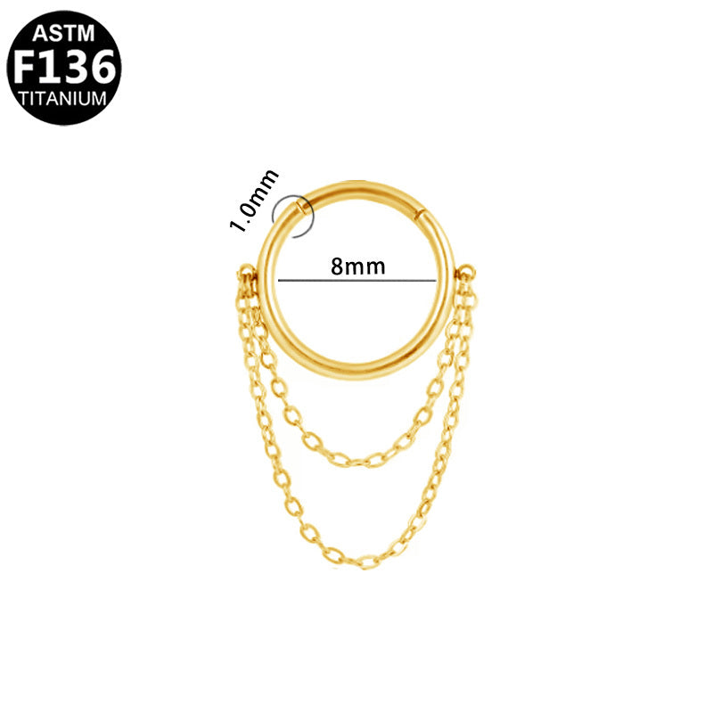 ASTM F136 Titanium 18G Double Chains Segment Clicker Hypoallergenic Piercing Jewelry