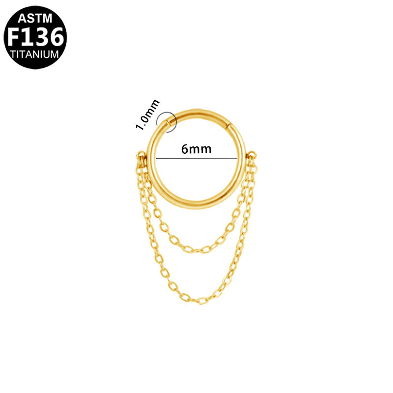 ASTM F136 Titanium 18G Double Chains Segment Clicker Hypoallergenic Piercing Jewelry