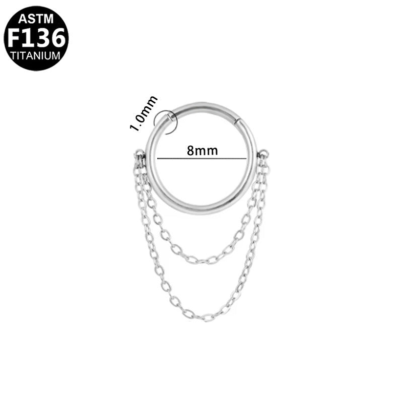 ASTM F136 Titanium 18G Double Chains Segment Clicker Hypoallergenic Piercing Jewelry