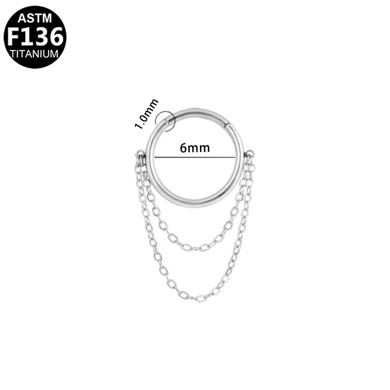 ASTM F136 Titanium 18G Double Chains Segment Clicker Hypoallergenic Piercing Jewelry