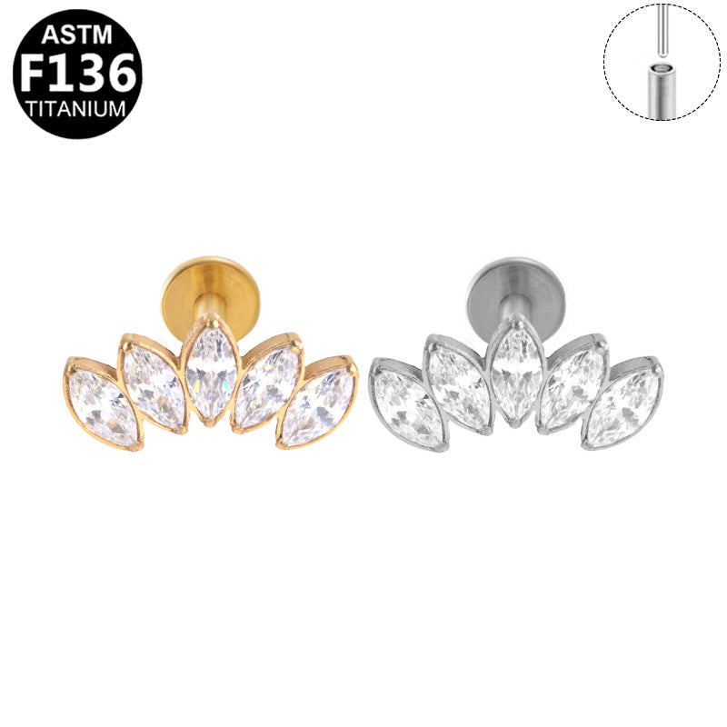 ASTM F136 Titanium 16G Marquise CZ Threadless Labret Hypoallergenic Piercing Jewelry