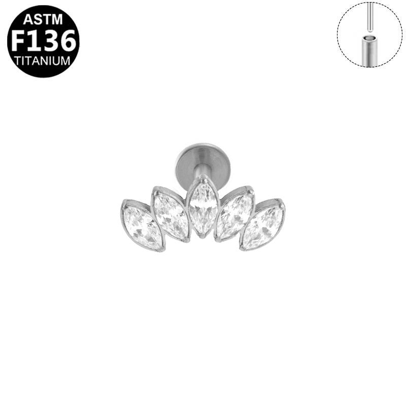 ASTM F136 Titanium 16G Marquise CZ Threadless Labret Hypoallergenic Piercing Jewelry