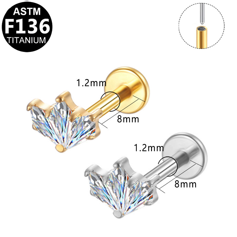 ASTM F136 Titanium 16G Marquis CZ Threadless Labret Hypoallergenic Piercing Jewelry