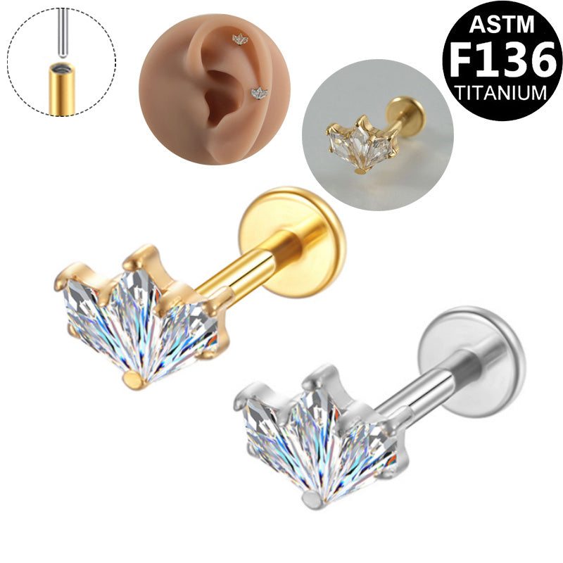 ASTM F136 Titanium 16G Marquis CZ Threadless Labret Hypoallergenic Piercing Jewelry