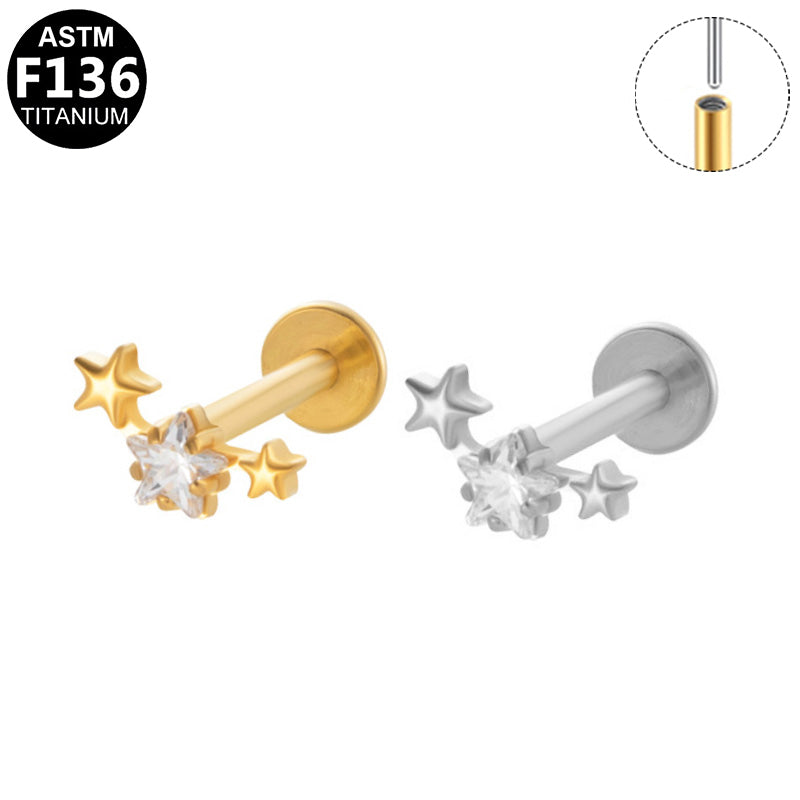 ASTM F136 Titanium 16G Star CZ Threadless Labret Hypoallergenic Piercing Jewelry