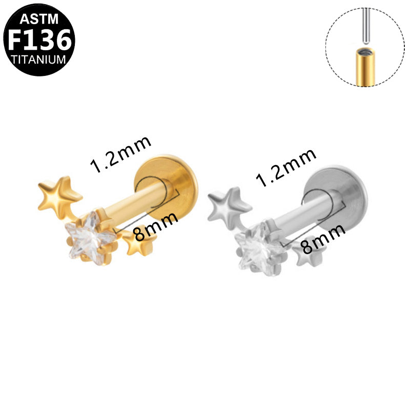ASTM F136 Titanium 16G Star CZ Threadless Labret Hypoallergenic Piercing Jewelry