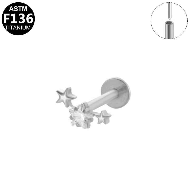 ASTM F136 Titanium 16G Star CZ Threadless Labret Hypoallergenic Piercing Jewelry
