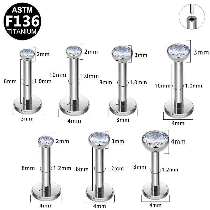ASTM F136 Titanium 16G Basic CZ Threadless Labret Hypoallergenic Piercing Jewelry