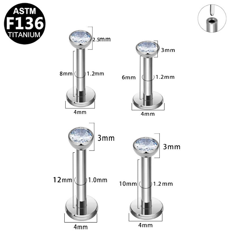 ASTM F136 Titanium 16G Basic CZ Threadless Labret Hypoallergenic Piercing Jewelry