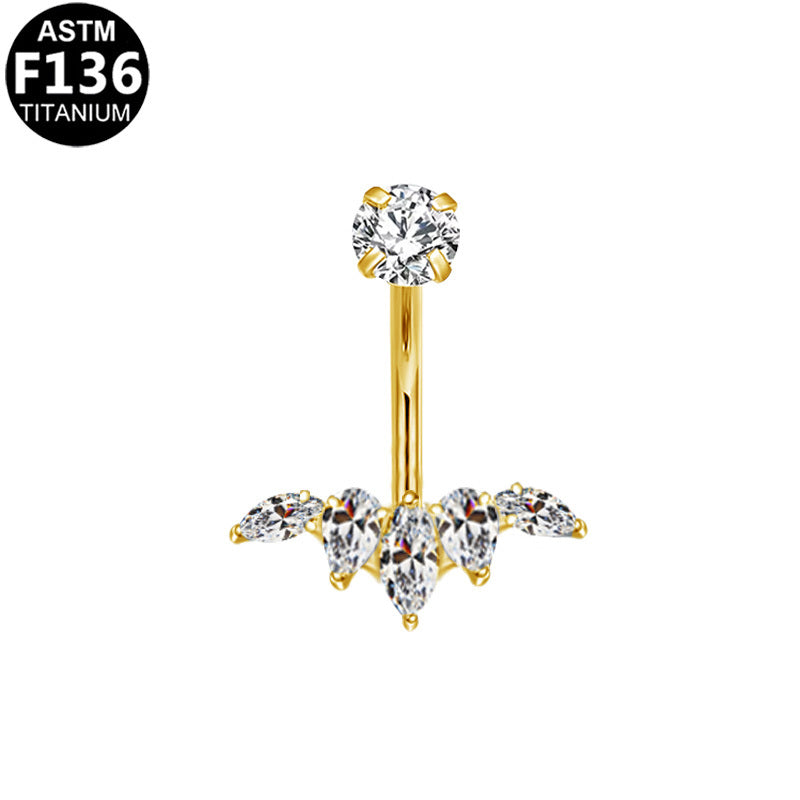 ASTM F136 Titanium 14G Marquise CZ Internal Thread Belly Button Ring Hypoallergenic Piercing Jewelry