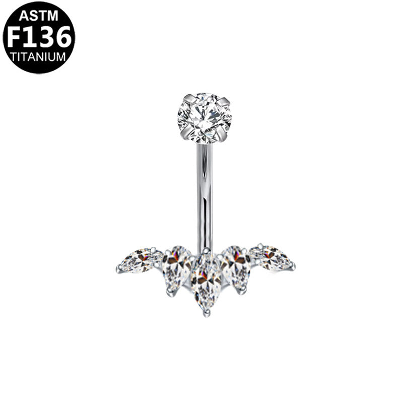 ASTM F136 Titanium 14G Marquise CZ Internal Thread Belly Button Ring Hypoallergenic Piercing Jewelry