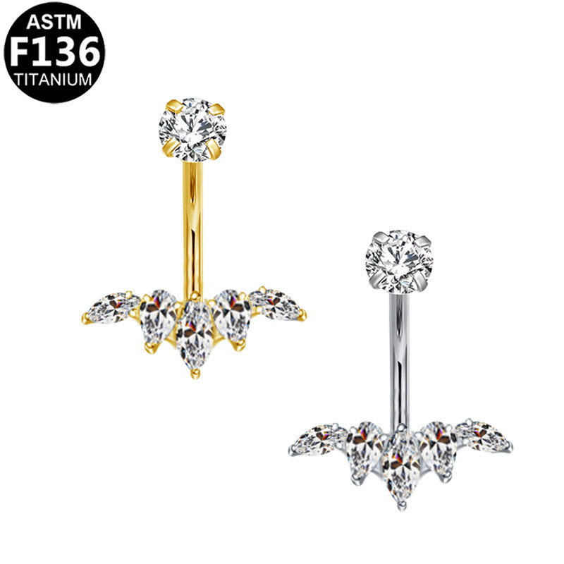 ASTM F136 Titanium 14G Marquise CZ Internal Thread Belly Button Ring Hypoallergenic Piercing Jewelry