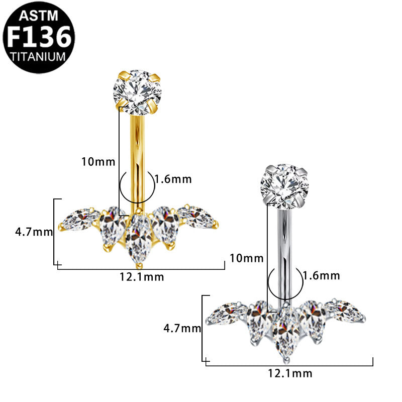 ASTM F136 Titanium 14G Marquise CZ Internal Thread Belly Button Ring Hypoallergenic Piercing Jewelry