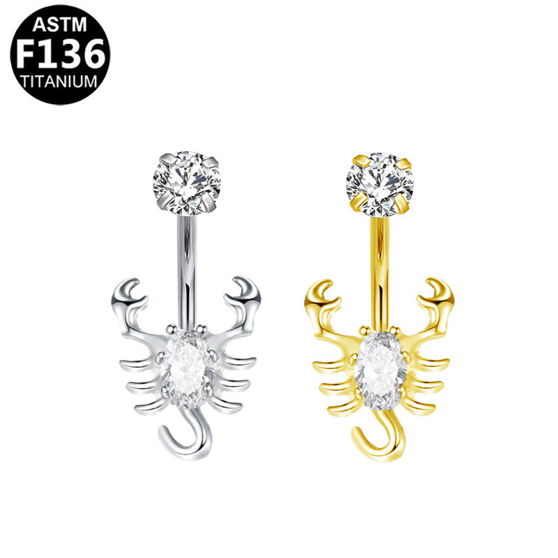 ASTM F136 Titanium 14G CZ Scorpion Internal Thread Belly Button Ring Hypoallergenic Piercing Jewelry