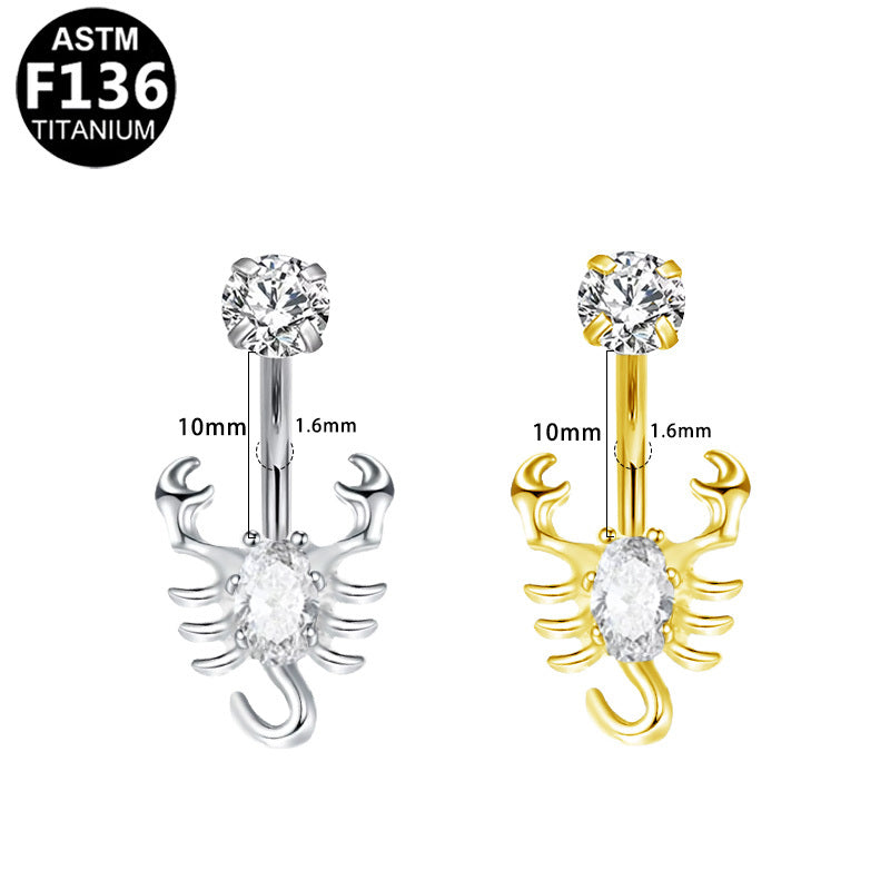 ASTM F136 Titanium 14G CZ Scorpion Internal Thread Belly Button Ring Hypoallergenic Piercing Jewelry