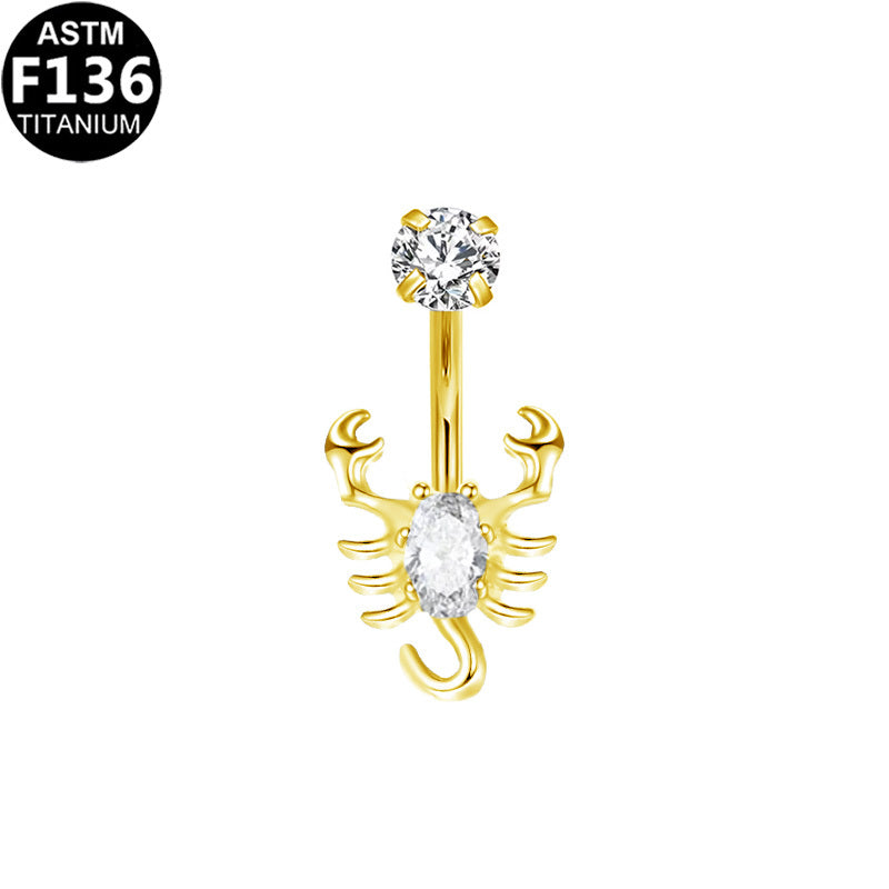 ASTM F136 Titanium 14G CZ Scorpion Internal Thread Belly Button Ring Hypoallergenic Piercing Jewelry