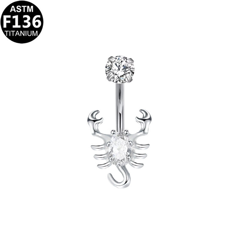 ASTM F136 Titanium 14G CZ Scorpion Internal Thread Belly Button Ring Hypoallergenic Piercing Jewelry