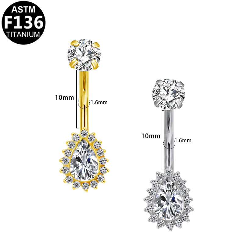 ASTM F136 Titanium 14G Teardrop Internal Thread Belly Button Ring CZ Hypoallergenic Piercing Jewelry