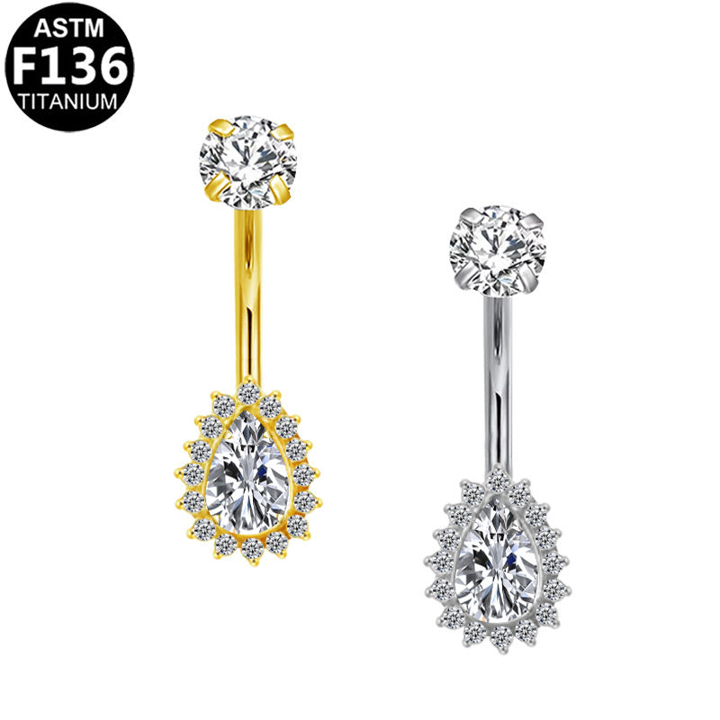 ASTM F136 Titanium 14G Teardrop Internal Thread Belly Button Ring CZ Hypoallergenic Piercing Jewelry