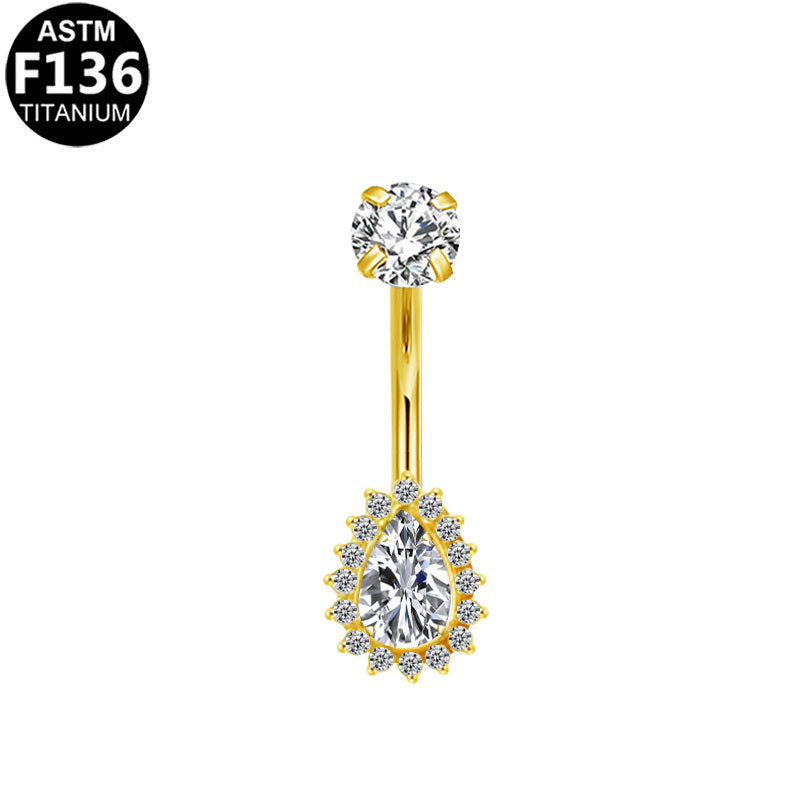 ASTM F136 Titanium 14G Teardrop Internal Thread Belly Button Ring CZ Hypoallergenic Piercing Jewelry
