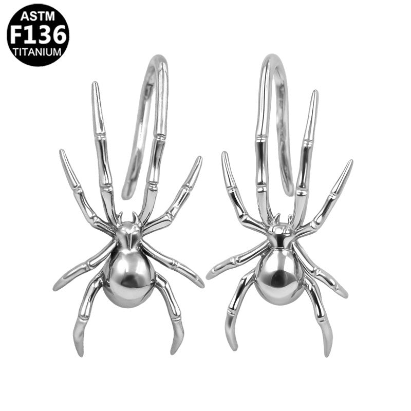 ASTM F136 Titanium Gothic Spider Ear Studs Hypoallergenic Piercing Jewelry