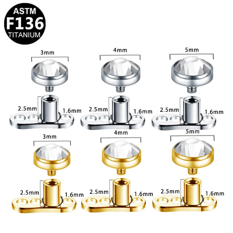 ASTM F136 Titanium 14G Internal Thread Dermal Anchor CZ Hypoallergenic Piercing Jewelry