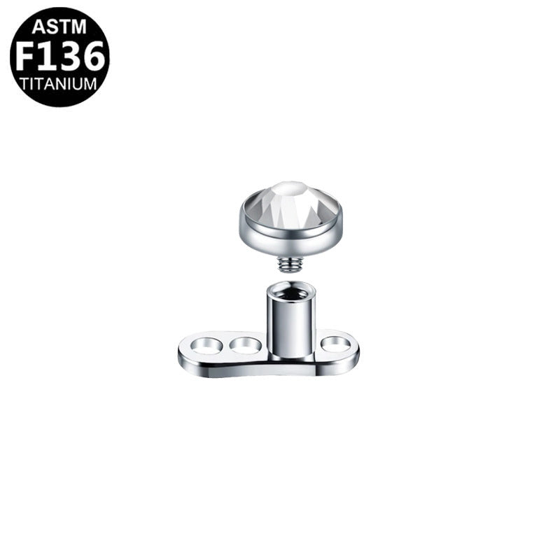 ASTM F136 Titanium 14G Internal Thread Dermal Anchor CZ Hypoallergenic Piercing Jewelry