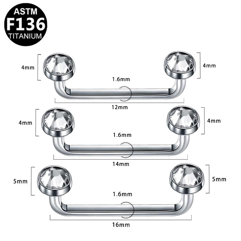 ASTM F136 Titanium 14G Curved Surface Barbell Internal Thread Dermal Anchor CZ Hypoallergenic Piercing Jewelry