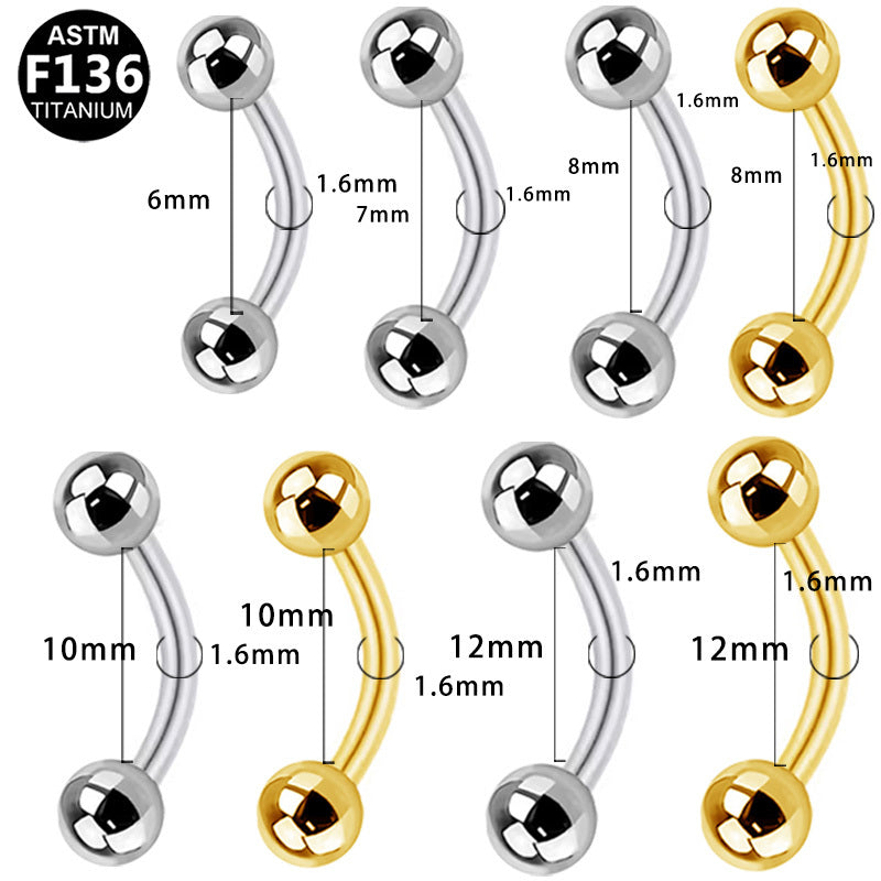 ASTM F136 Titanium 14G16G Basic Internal Thread Eyebrow Ring Hypoallergenic Piercing Jewelry