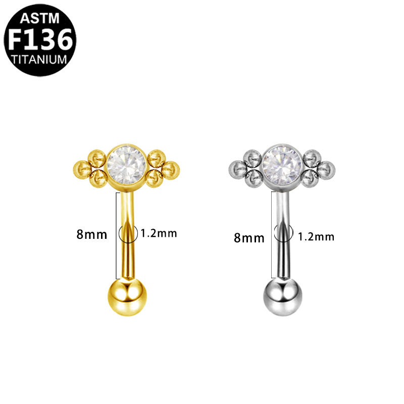 ASTM F136 Titanium 16G Internal Thread Eyebrow Ring CZ Hypoallergenic Piercing Jewelry