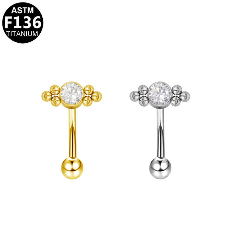 ASTM F136 Titanium 16G Internal Thread Eyebrow Ring CZ Hypoallergenic Piercing Jewelry