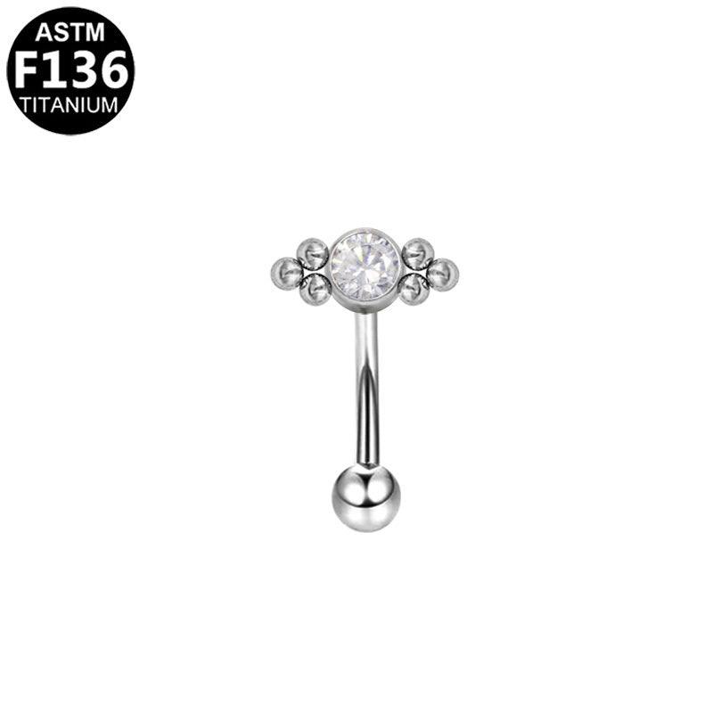 ASTM F136 Titanium 16G Internal Thread Eyebrow Ring CZ Hypoallergenic Piercing Jewelry