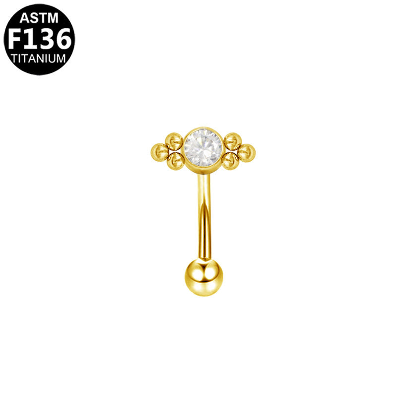 ASTM F136 Titanium 16G Internal Thread Eyebrow Ring CZ Hypoallergenic Piercing Jewelry