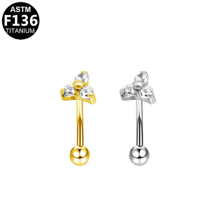 ASTM F136 Titanium 16G Triple CZ Internal Thread Eyebrow Ring Hypoallergenic Piercing Jewelry