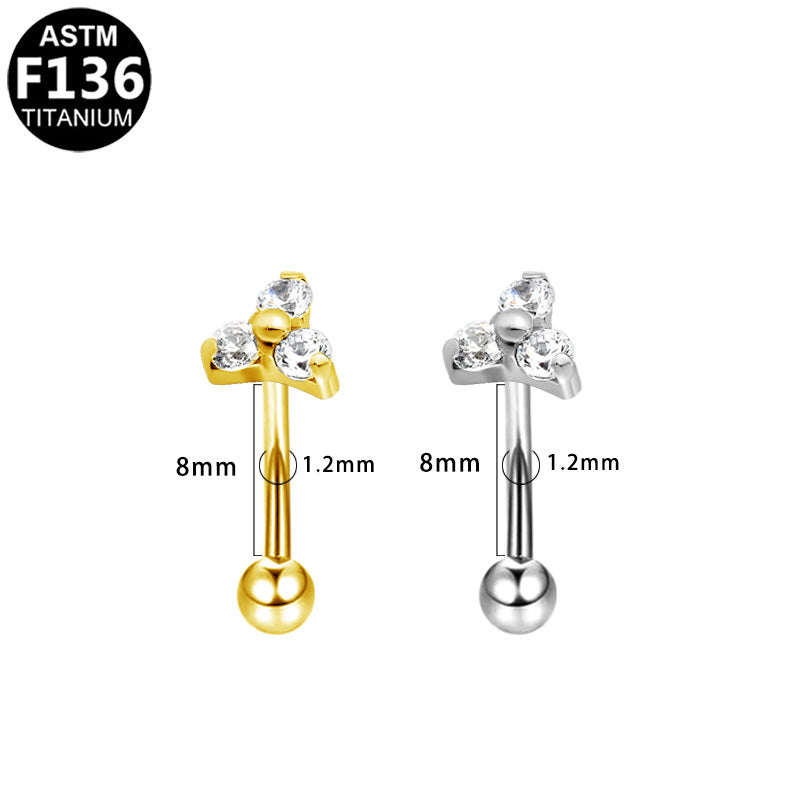 ASTM F136 Titanium 16G Triple CZ Internal Thread Eyebrow Ring Hypoallergenic Piercing Jewelry