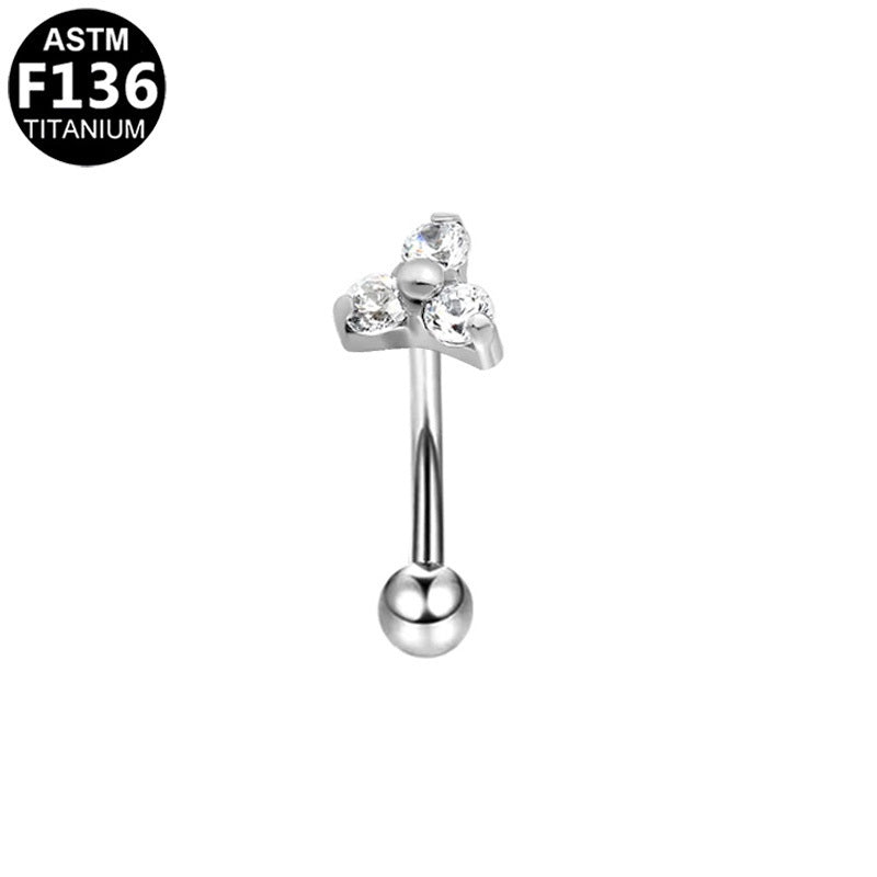 ASTM F136 Titanium 16G Triple CZ Internal Thread Eyebrow Ring Hypoallergenic Piercing Jewelry