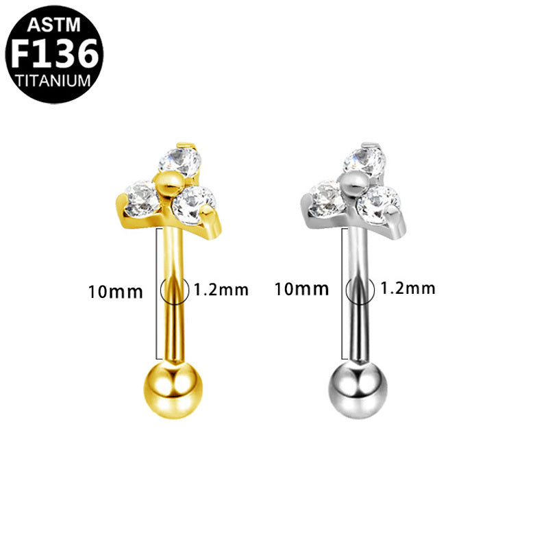 ASTM F136 Titanium 16G Triple CZ Internal Thread Eyebrow Ring Hypoallergenic Piercing Jewelry