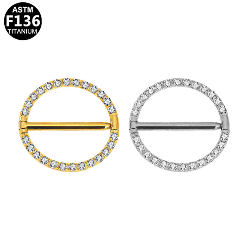 ASTM F136 Titanium 14G Minimalist Circle Nipple Ring CZ Hypoallergenic Piercing Jewelry